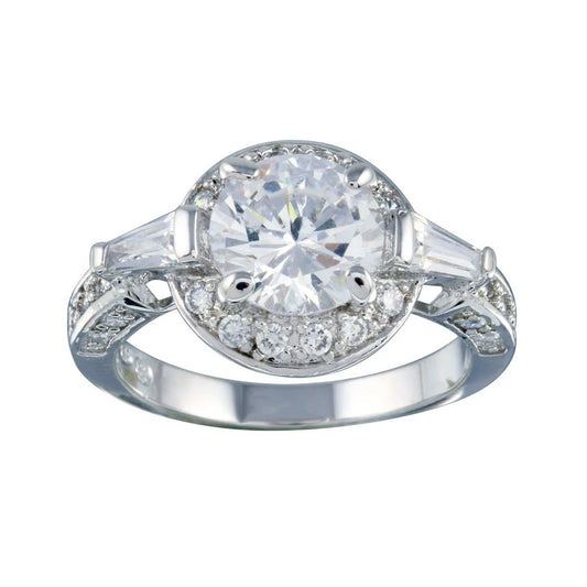 925 Sterling Silver Rhodium Plated Clear CZ Round Bridal Ring