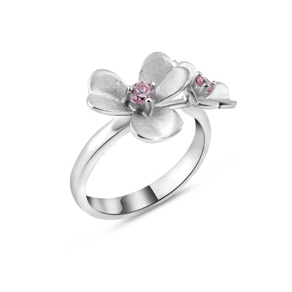925 Sterling Silver Clearance Rhodium Plated Pink CZ Flower Ring