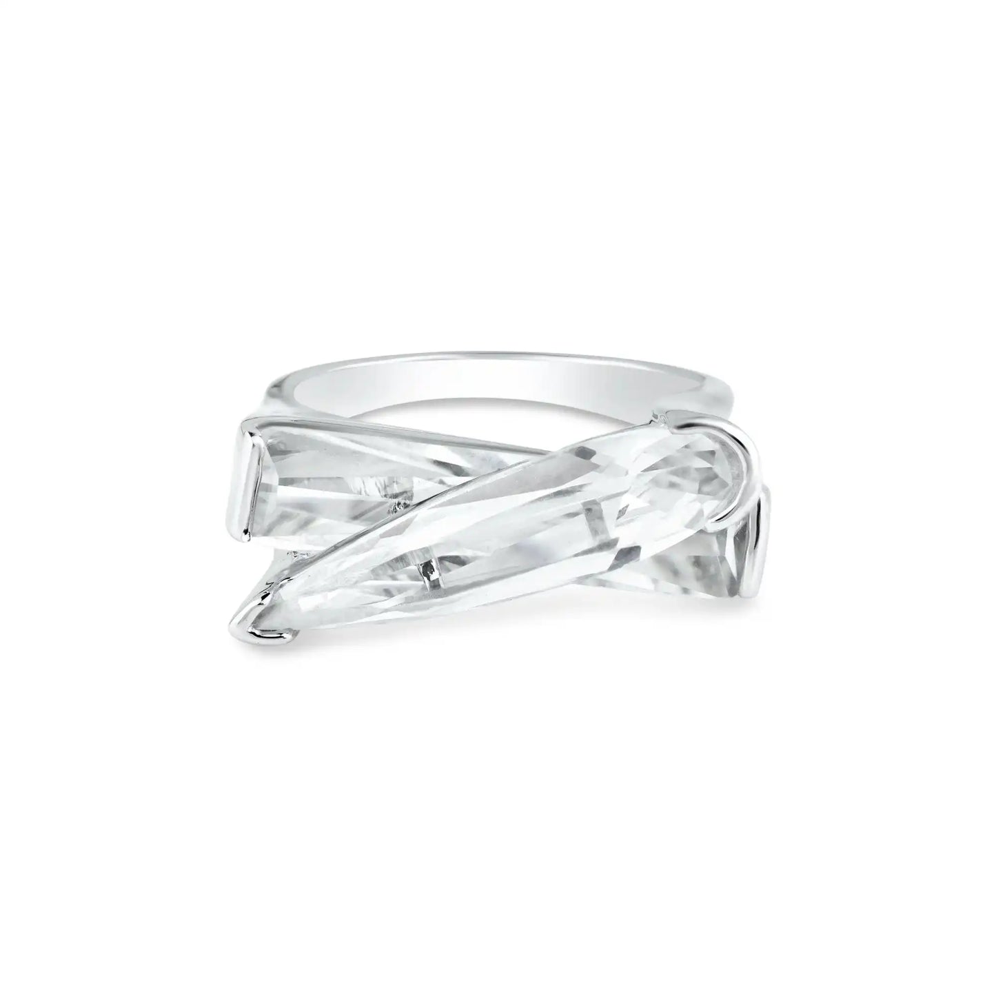 925 Sterling Silver Clearance Rhodium Plated Clear CZ Criss Cross Ring