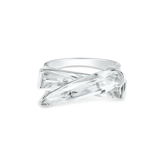 925 Sterling Silver Clearance Rhodium Plated Clear CZ Criss Cross Ring