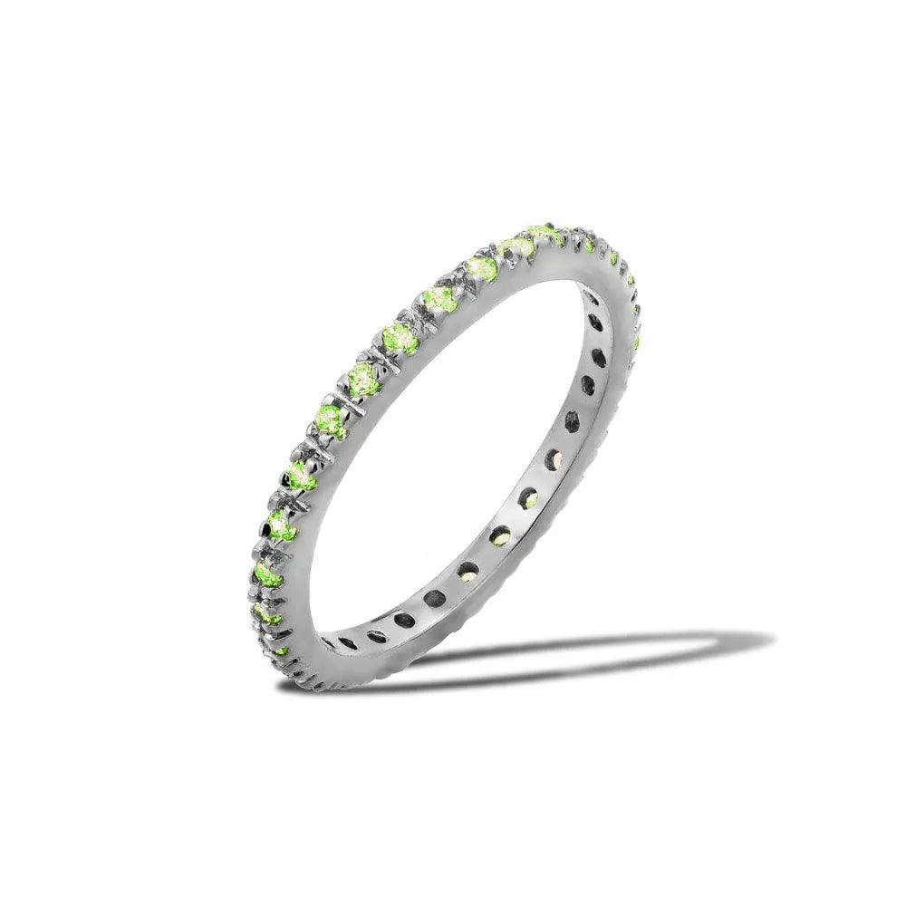 925 Sterling Silver Rhodium Plated Plated Birthstone Inlay Eternity Ring August