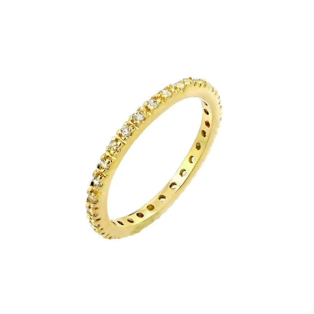 925 Sterling Silver Gold Plated Plated Clear CZ Inlay Eternity Ring