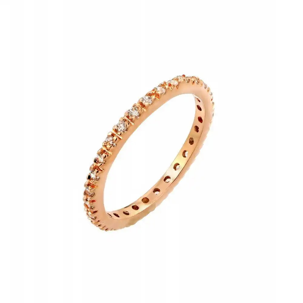 925 Sterling Silver Rose Gold Plated Plated Clear CZ Inlay Eternity Ring