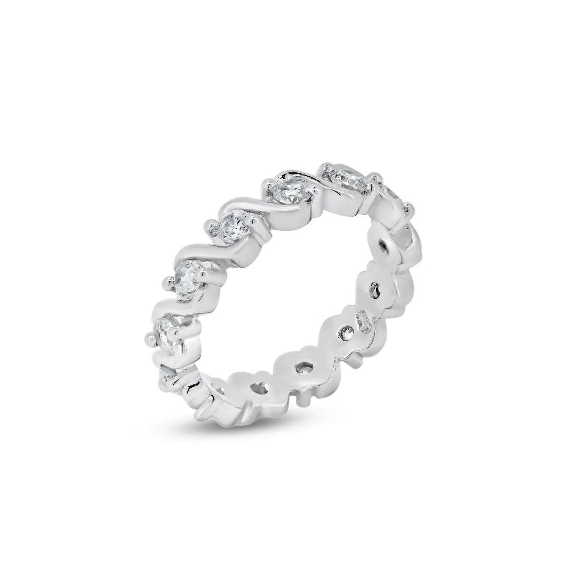 925 Silver Rhodium Plated Clear CZ Wave Eternity Ring
