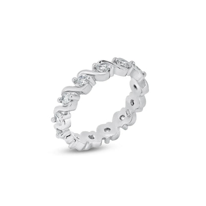 925 Silver Rhodium Plated Clear CZ Wave Eternity Ring