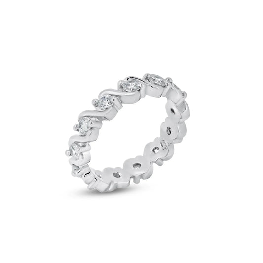 925 Silver Rhodium Plated Clear CZ Wave Eternity Ring