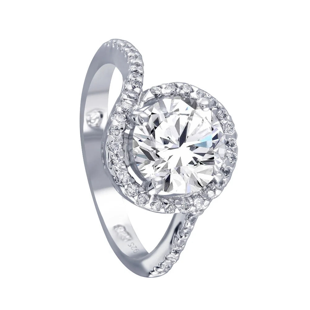 925 Sterling Silver Rhodium Plated Clear Round Center CZ Bridal Ring