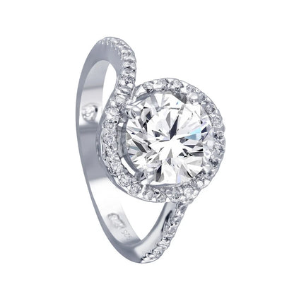 925 Sterling Silver Rhodium Plated Clear Round Center CZ Bridal Ring