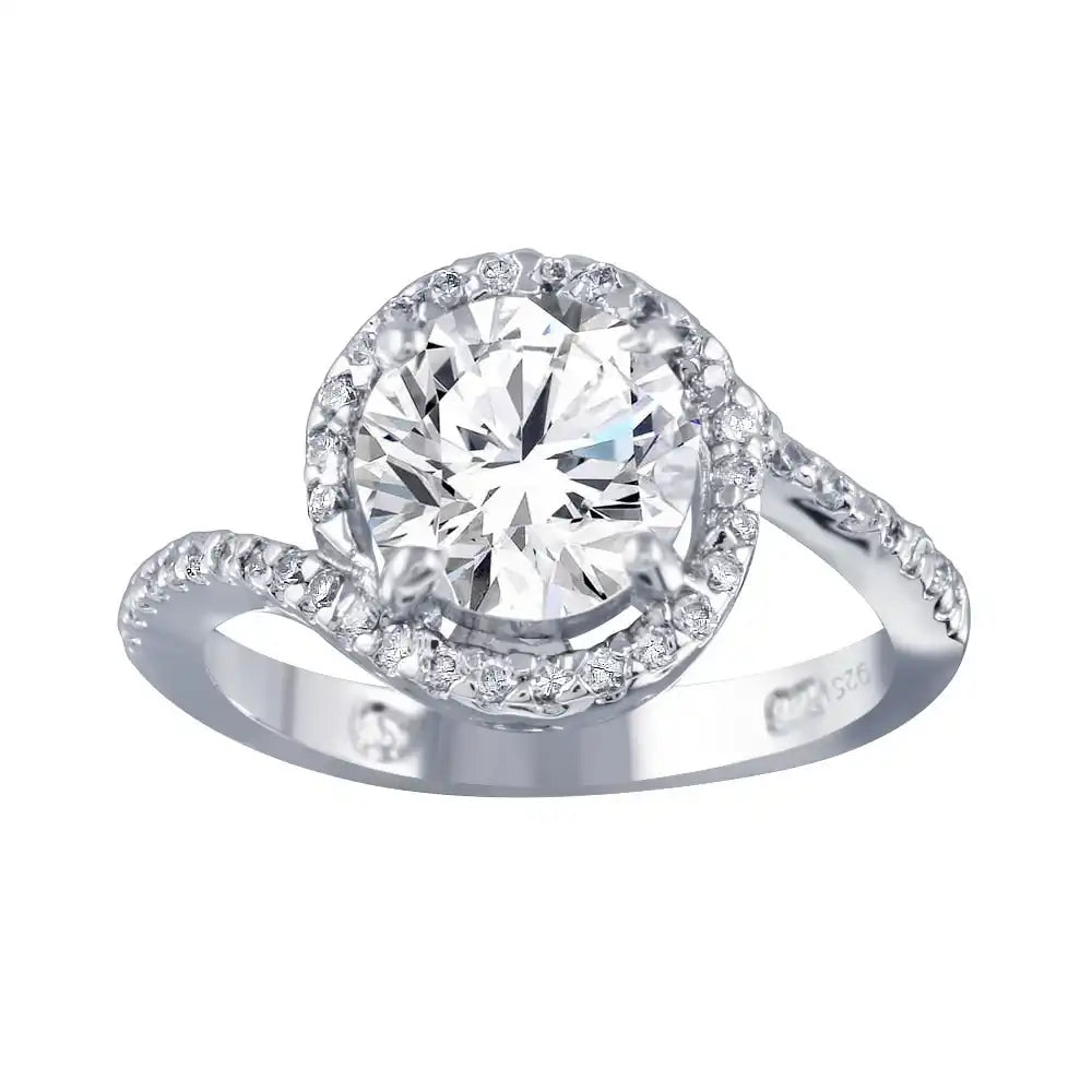925 Sterling Silver Rhodium Plated Clear Round Center CZ Bridal Ring