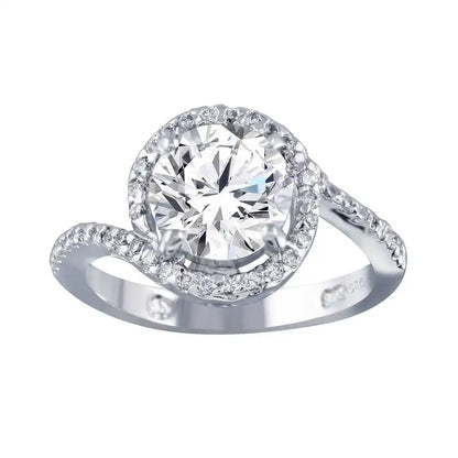 925 Sterling Silver Rhodium Plated Clear Round Center CZ Bridal Ring