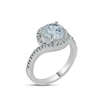 925 Sterling Silver Rhodium Plated Clear Round Center CZ Bridal Ring