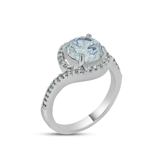 925 Sterling Silver Rhodium Plated Clear Round Center CZ Bridal Ring