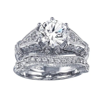 925 Sterling Silver Rhodium Plated Clear Channel Set CZ Bridal Wedding Ring Set