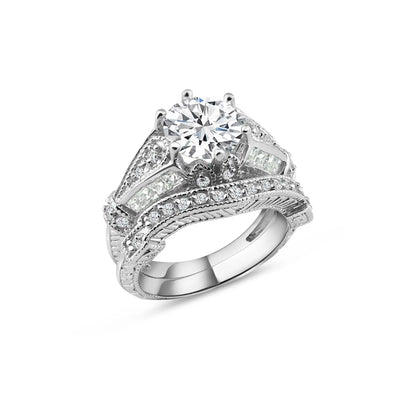 925 Sterling Silver Rhodium Plated Clear Channel Set CZ Bridal Wedding Ring Set