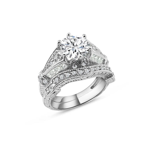925 Sterling Silver Rhodium Plated Clear Channel Set CZ Bridal Wedding Ring Set