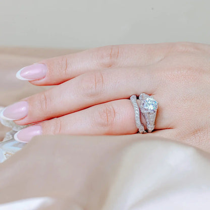 925 Sterling Silver Rhodium Plated Clear Channel Set CZ Bridal Wedding Ring Set