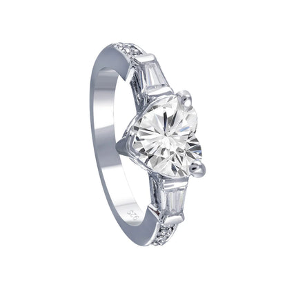 925 Sterling Silver Rhodium Plated Clear CZ Heart Bridal Ring