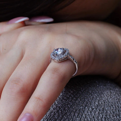 925 Sterling Silver Rhodium Plated Clear Center CZ Heart Bridal Ring