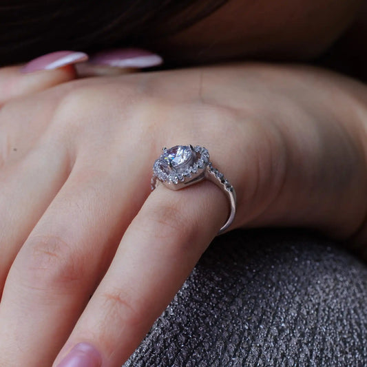 925 Sterling Silver Rhodium Plated Clear Center CZ Heart Bridal Ring