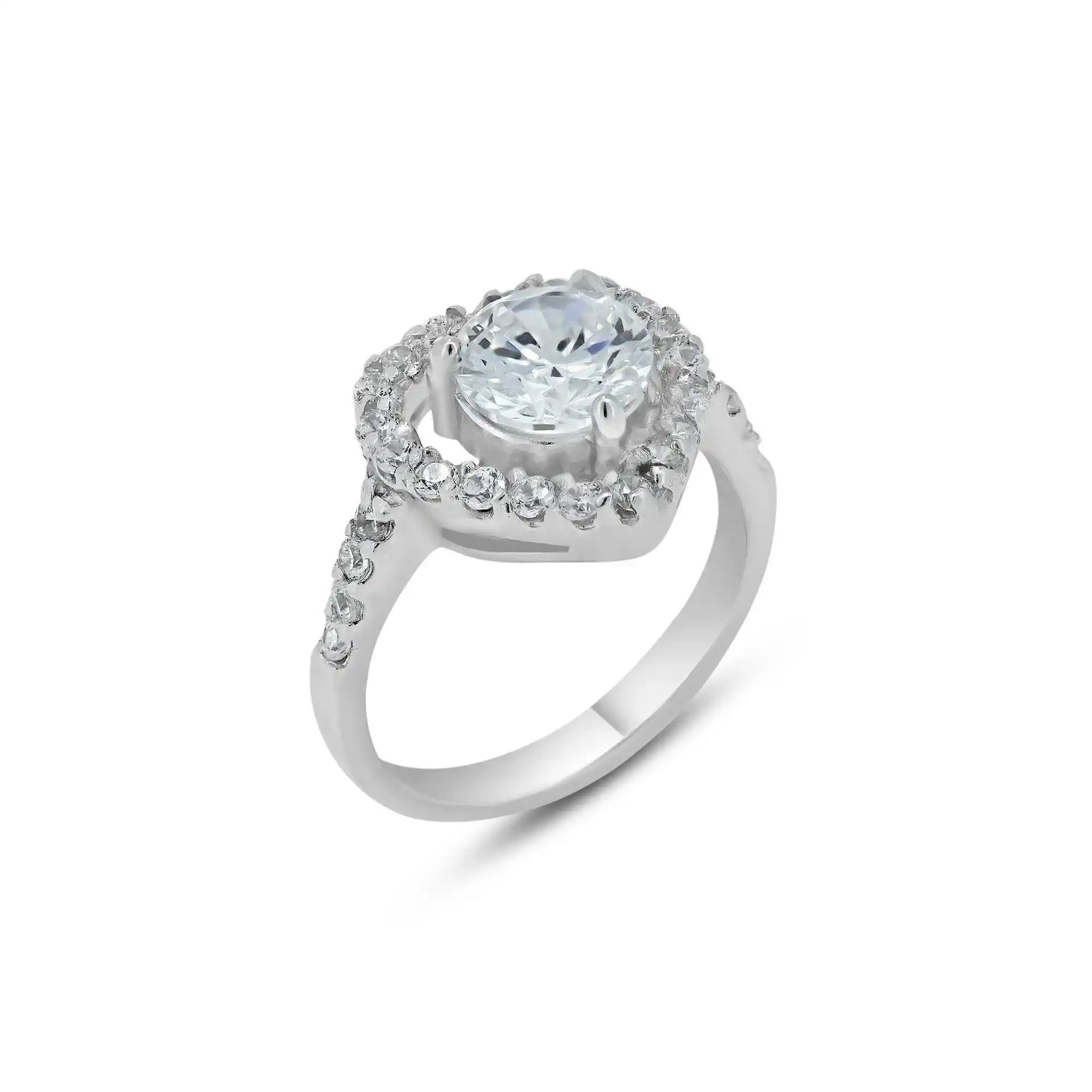 925 Sterling Silver Rhodium Plated Clear Center CZ Heart Bridal Ring