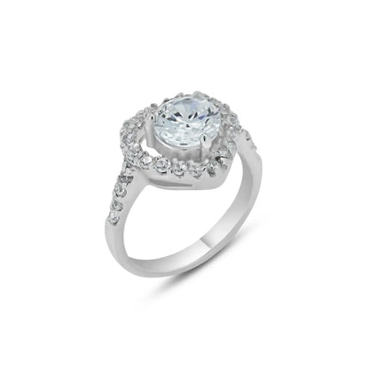 925 Sterling Silver Rhodium Plated Clear Center CZ Heart Bridal Ring