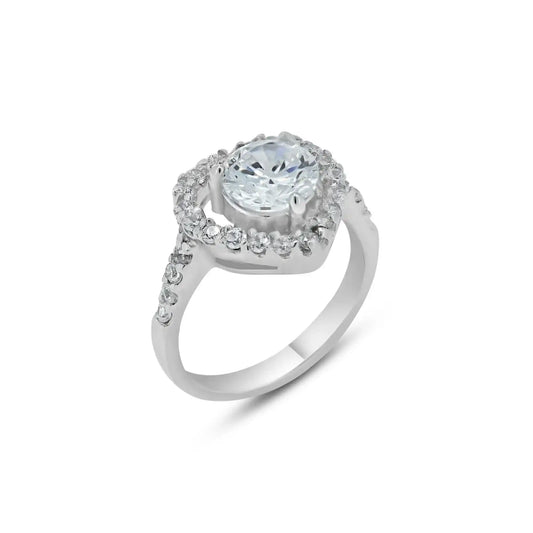 925 Sterling Silver Rhodium Plated Clear Center CZ Heart Bridal Ring