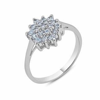 925 Silver Rhodium Plated Clear Cluster CZ Flower Ring