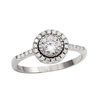 925 Sterling Silver Rhodium Plated Clear Cluster CZ Bridal Ring
