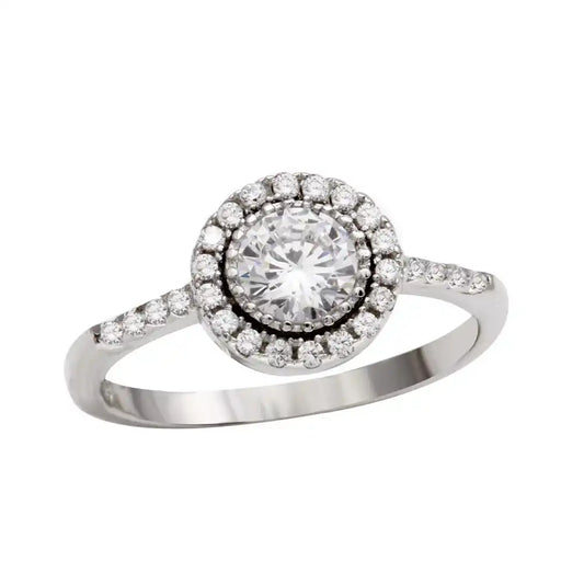 925 Sterling Silver Rhodium Plated Clear Cluster CZ Bridal Ring