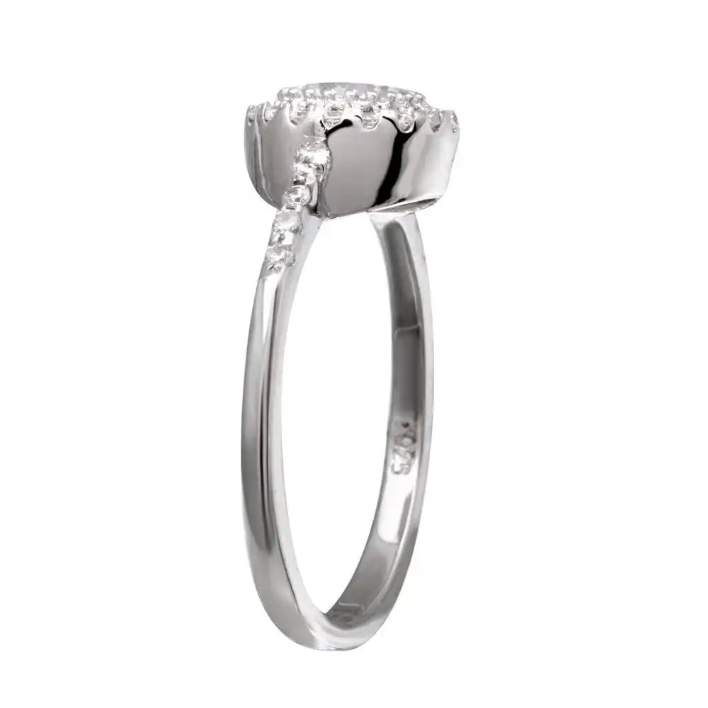 925 Sterling Silver Rhodium Plated Clear Cluster CZ Bridal Ring