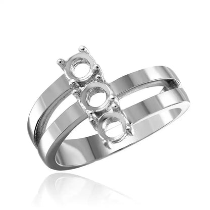 925 Sterling Silver Rhodium Plated Open Shank 3 Stone Mounting Ring