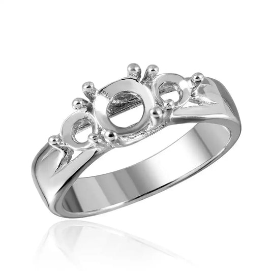 925 Sterling Silver Rhodium Plated 3 Stones Mounting Ring