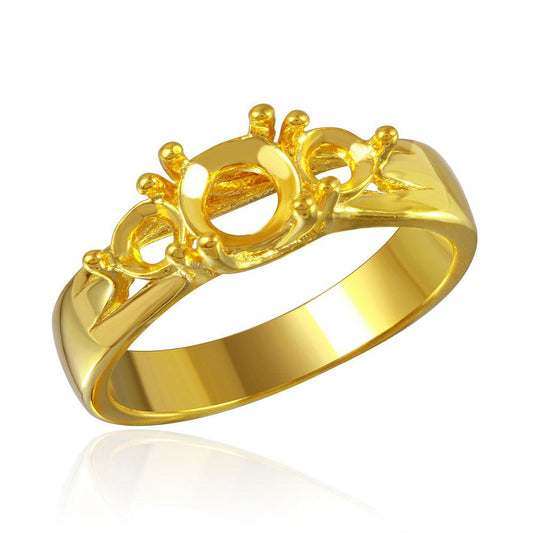 925 Silver Gold Plated 3 Stones Mounting Ring