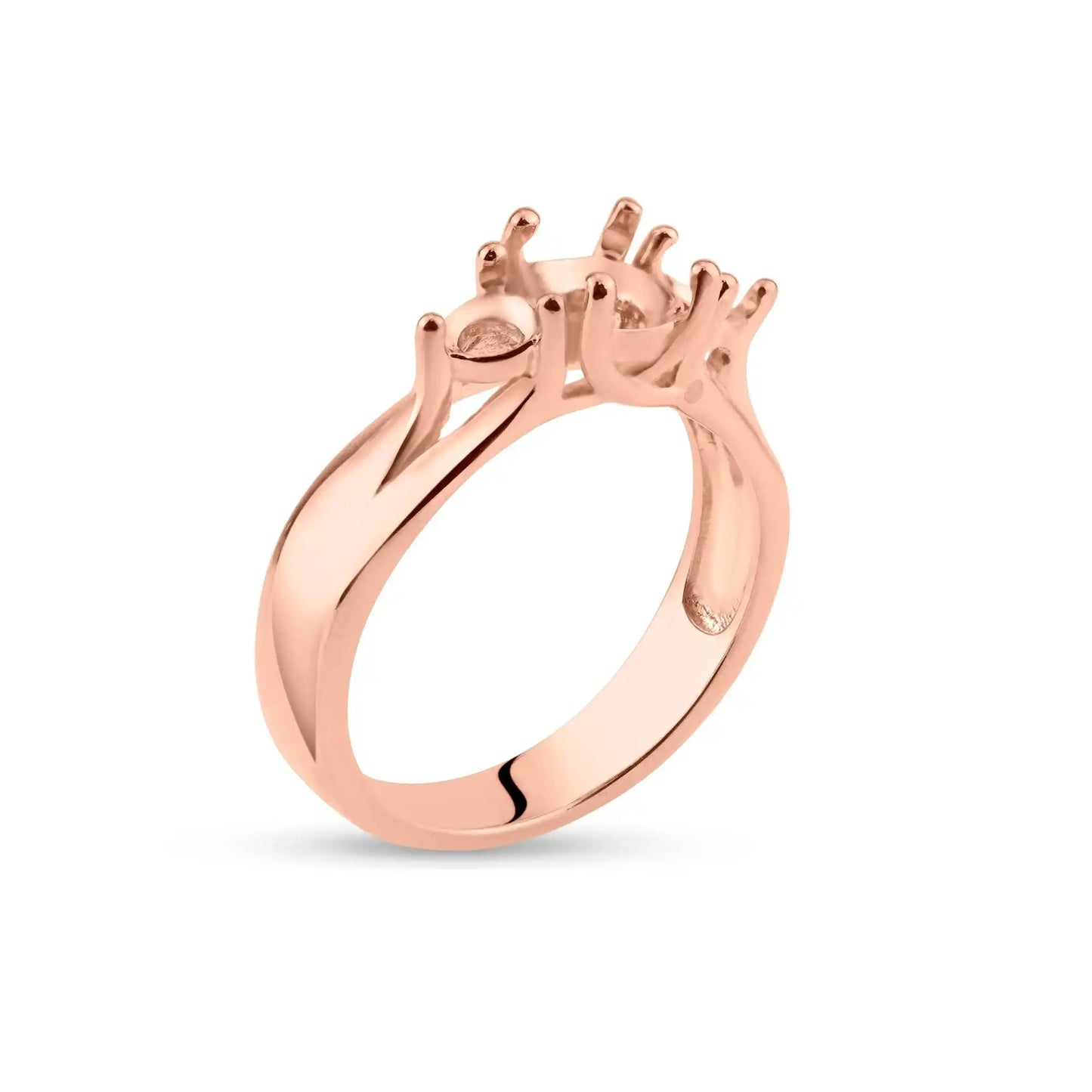 925 Sterling Silver Rose Gold Plated 3 Stones Mounting Ring