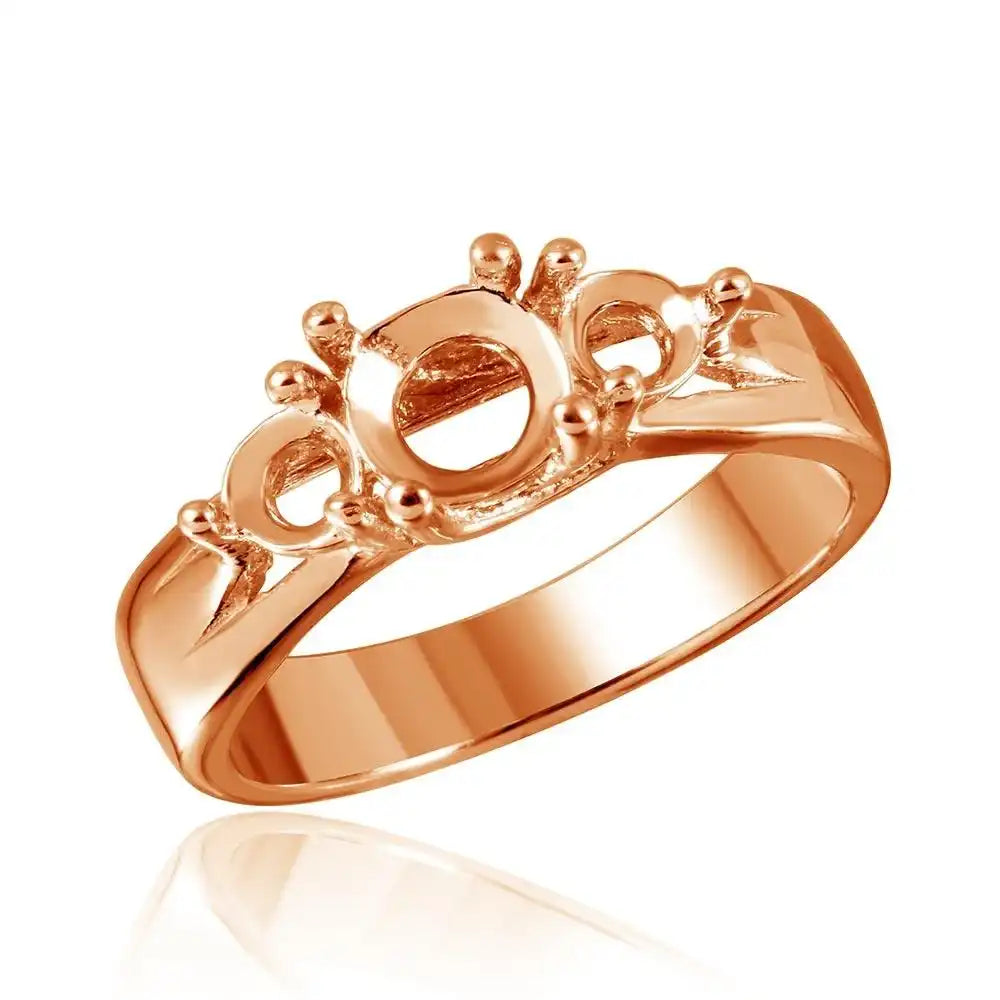 925 Sterling Silver Rose Gold Plated 3 Stones Mounting Ring