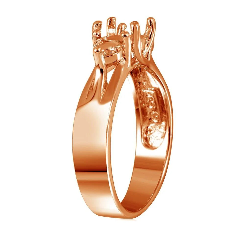925 Sterling Silver Rose Gold Plated 3 Stones Mounting Ring