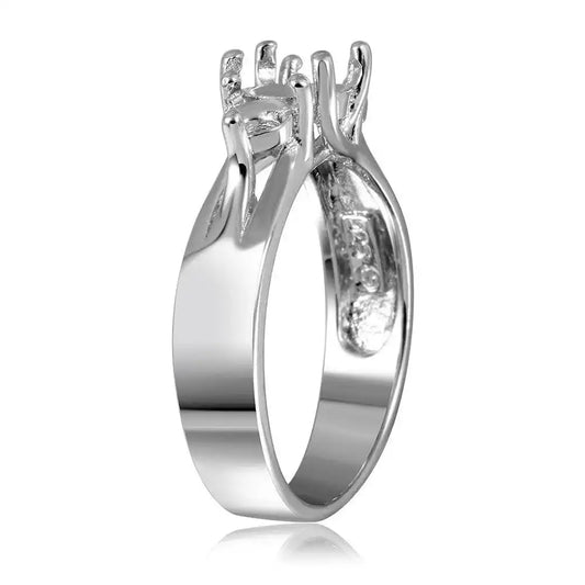 925 Sterling Silver Rhodium Plated 3 Stones Mounting Ring