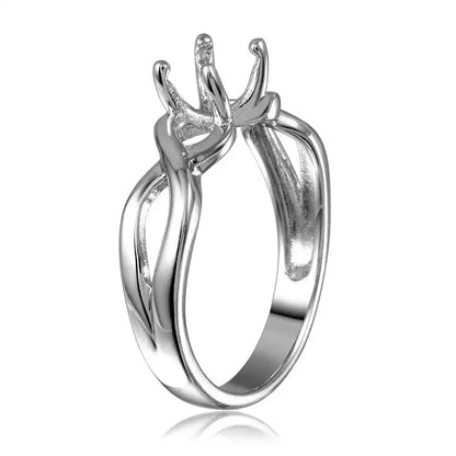 925 Sterling Silver Rhodium Plated Twisted Shank Mounting Ring