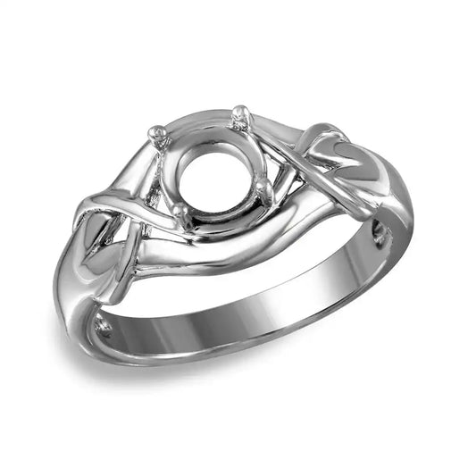 925 Sterling Silver Rhodium Plated Tied Up Design Single Stone Mounting Ring