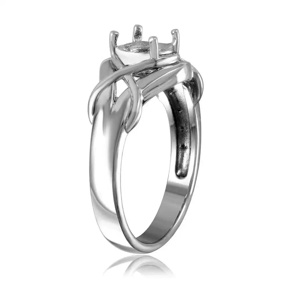 925 Sterling Silver Rhodium Plated Tied Up Design Single Stone Mounting Ring