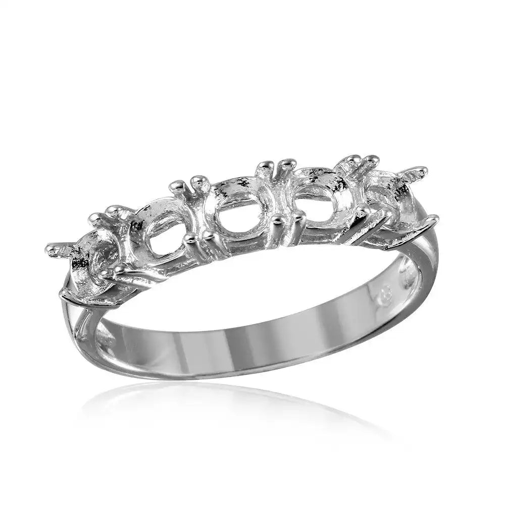 925 Sterling Silver Rhodium Plated 5 Stone Mounting Ring