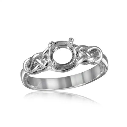 925 Sterling Silver Rhodium Plated Knot Shank Single Stone Mounting Ring