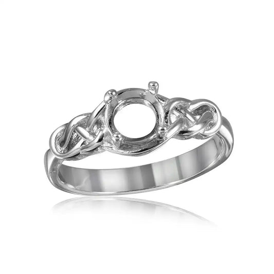 925 Sterling Silver Rhodium Plated Knot Shank Single Stone Mounting Ring