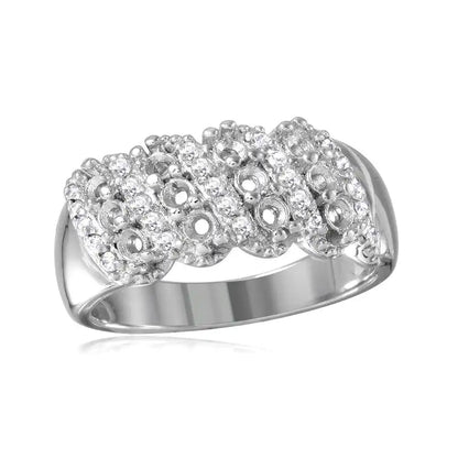 925 Sterling Silver Rhodium Plated Multi Row Mounting Ring with CZ