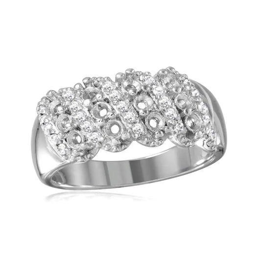 925 Sterling Silver Rhodium Plated Multi Row Mounting Ring with CZ