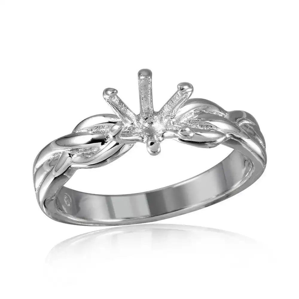925 Sterling Silver Rhodium Plated 6 Prong Setting Mounting Ring
