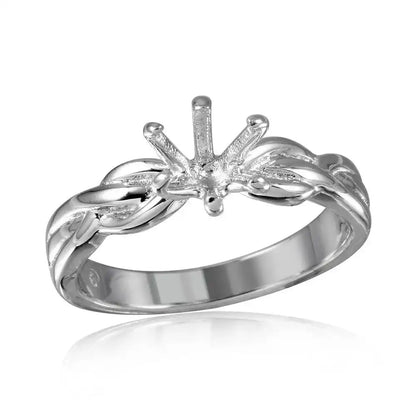 925 Sterling Silver Rhodium Plated 6 Prong Setting Mounting Ring