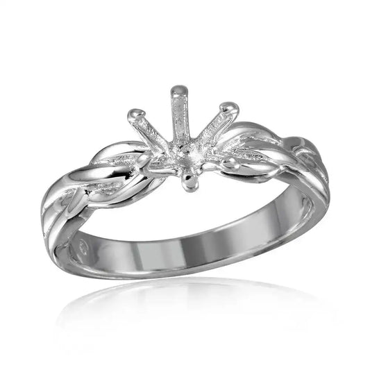 925 Sterling Silver Rhodium Plated 6 Prong Setting Mounting Ring