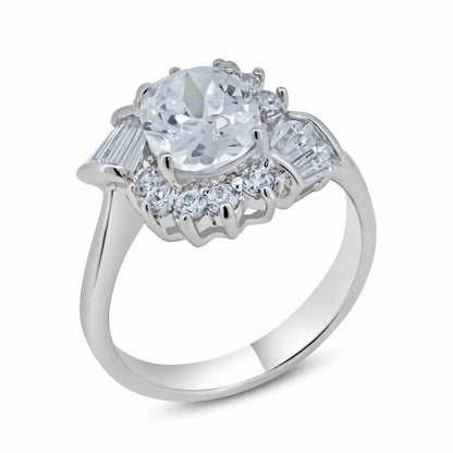 925 Silver Rhodium Plated Multi Shaped Clear CZ Bridal Ring
