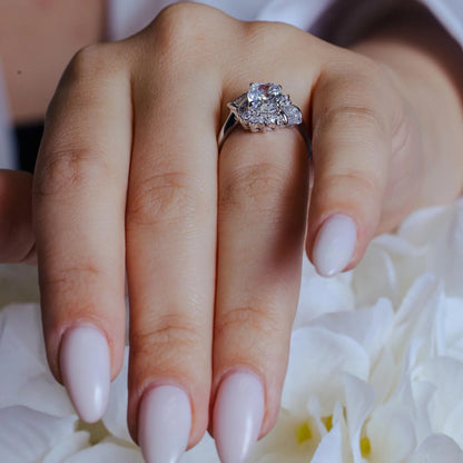 925 Silver Rhodium Plated Multi Shaped Clear CZ Bridal Ring